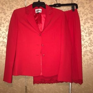 Kasper Red Lace Trim Blazer Jacket Skirt Suit 4